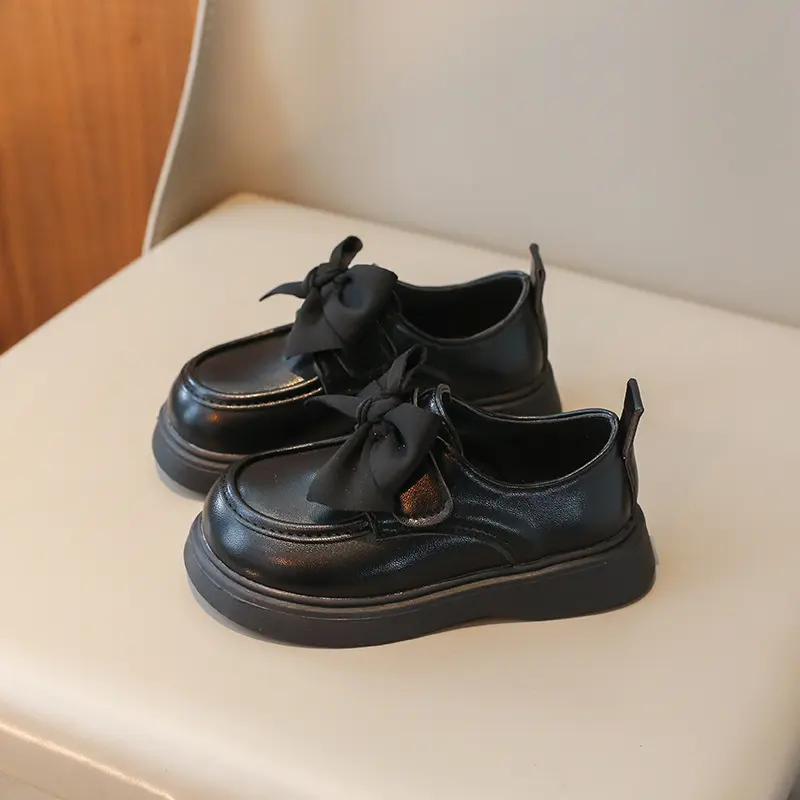 New Children's Leather Shoes Spring Autumn Black Girl Shoes Fashion Bowknot Kids Princess Mary Jane Shoes Flats School Versatile