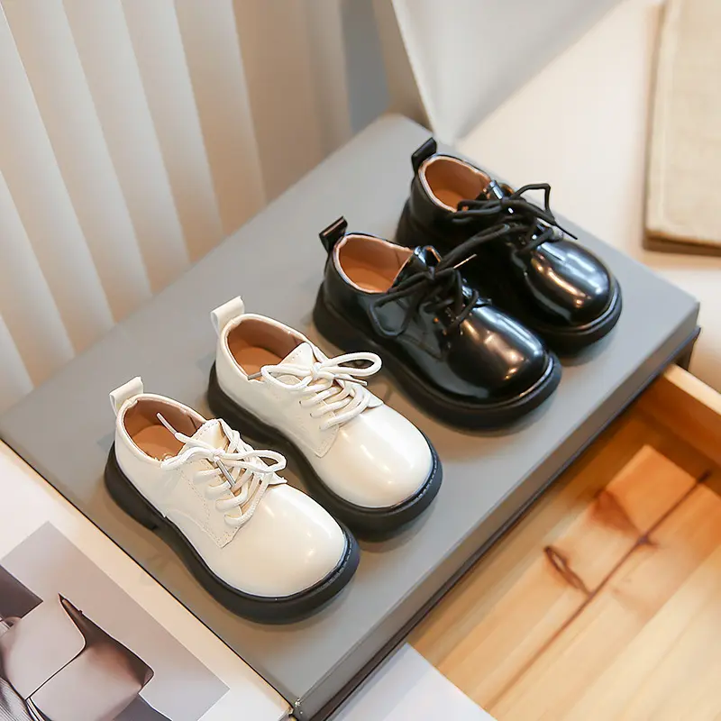 Kids Oxfords Unisex Toddler Boys Black Dress Shoes Girls Wedding Lace-up Shoes Autumn Children Leather Shoes School