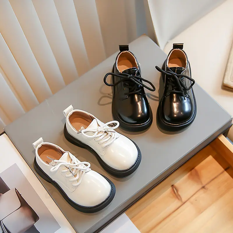 Kids Oxfords Unisex Toddler Boys Black Dress Shoes Girls Wedding Lace-up Shoes Autumn Children Leather Shoes School