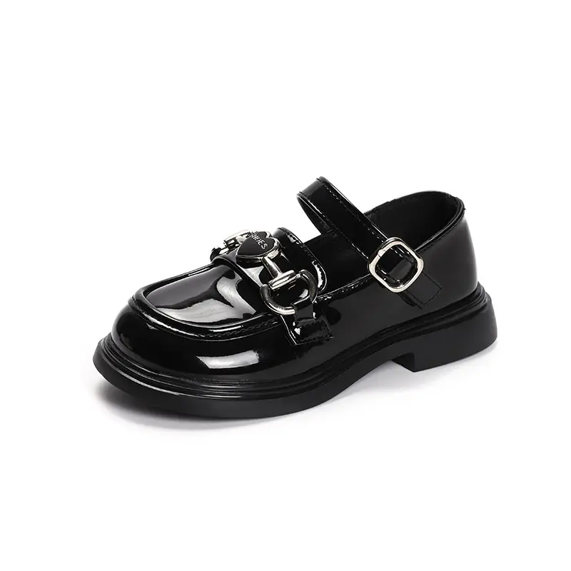 Kids Leather Shoe Spring Autumn Black School Girl Shoes Thick Bottom Fashion Glossy Children Princess Mary Jane Shoes for Party