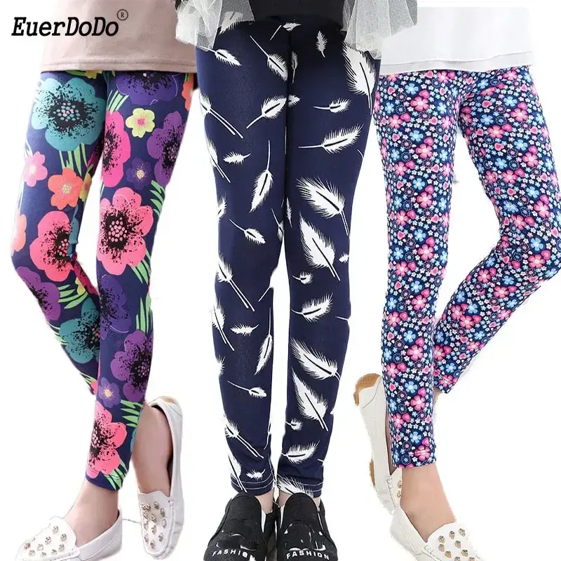 Girls Flower Leggings Kids Pencil Pant Teenagers Slim Trousers 2024 Spring Autumn 12 14 Years Children's Clothing