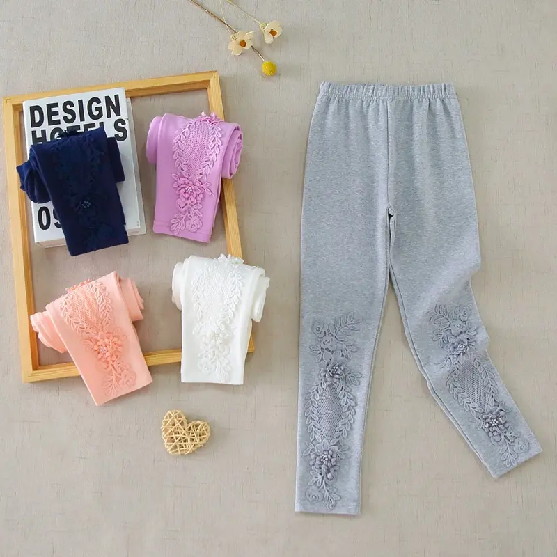 New 4-13Y Baby Girl Leggings Flower Girls Full Pants 100% Cotton Kids Skinny Pants Spring Autumn Children Trousers DQ984