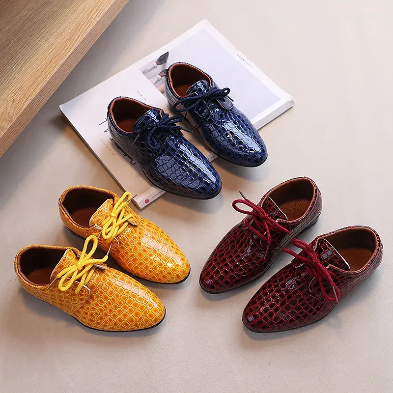 Children's Leather Shoes Pointed Toe Versatile Boys School Formal Performance Shoes Fashion Non-slip Kids Causal Uniform Flats