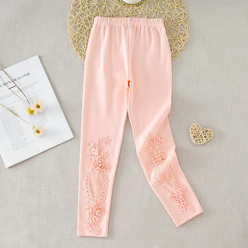 New 4-13Y Baby Girl Leggings Flower Girls Full Pants 100% Cotton Kids Skinny Pants Spring Autumn Children Trousers DQ984