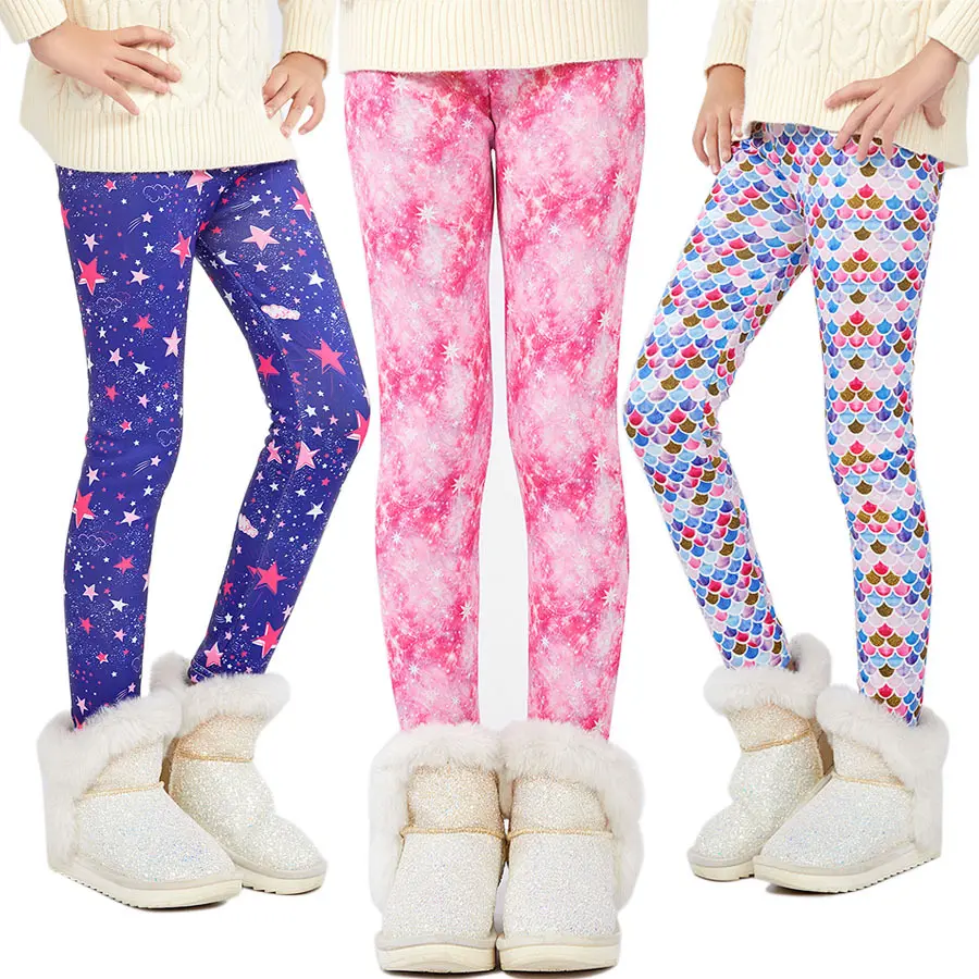 Autumn Winter Warm Girls Pants Velvet Thicken Girls Leggings Flower Print Kids Children Pants Girls Trousers Age 4-13Y