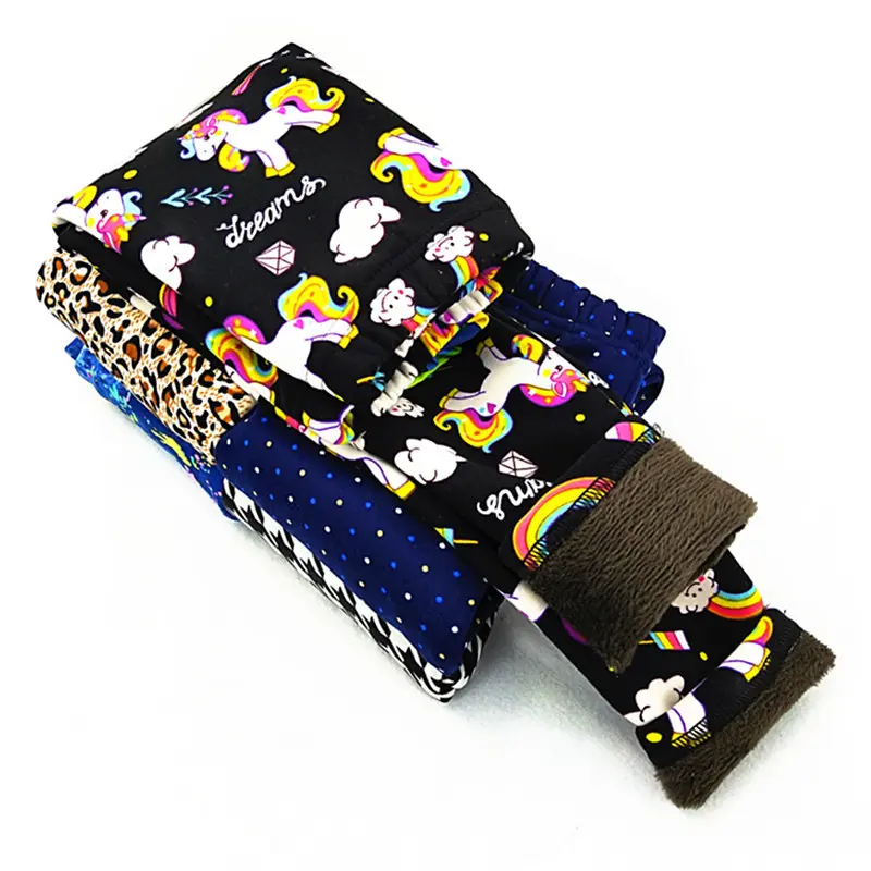 Kids Girls Autumn Winter Slim Fit Warm Bottom Pants Thickened Velvet Children Unicorn Print Legging Casual Pants 2 To10 Years