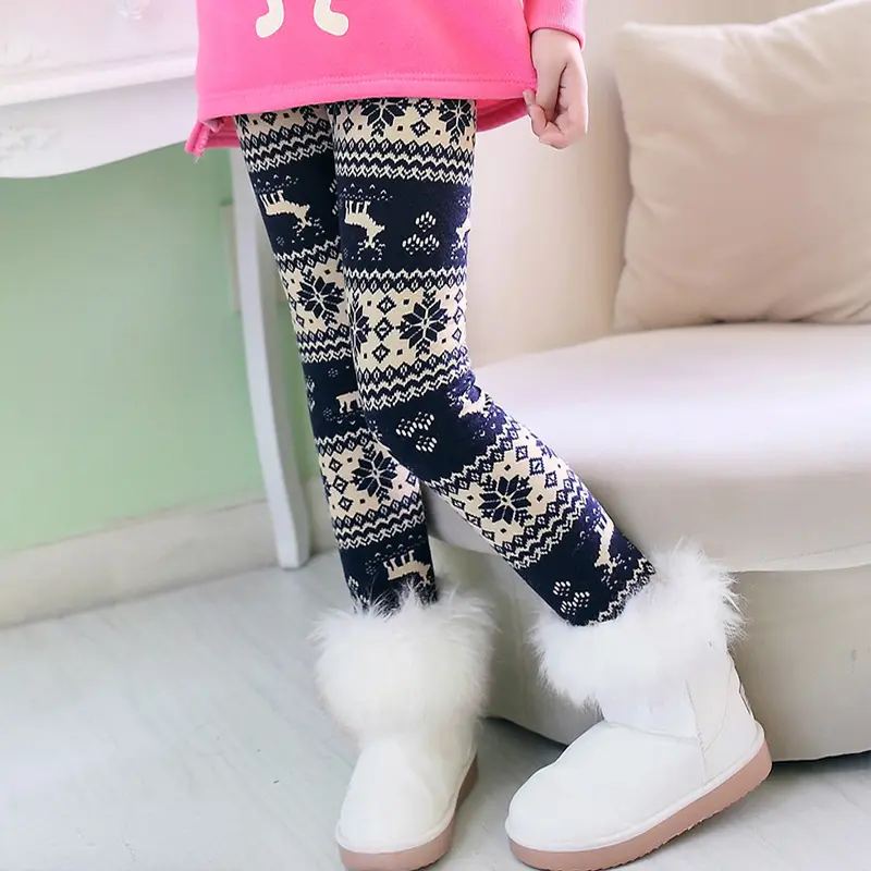 Autumn Winter Warm Girls Pants Velvet Thicken Girls Leggings Flower Print Kids Children Pants Girls Trousers Age 4-13Y