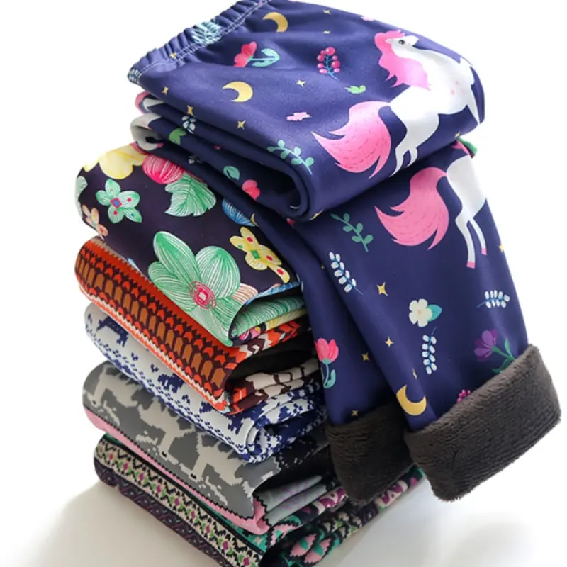 Cartoon Pattern Chlildren's Pants Autumn Winter Thicked Warm Velvet Straight kids Girls Leggings