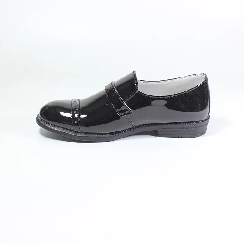 2023 Newly Boys Shoes Quality Patent Leather Loafer Hook And Loop Banquet Wedding Oxford Size 25-38 Black Soft Boys Dress Shoes