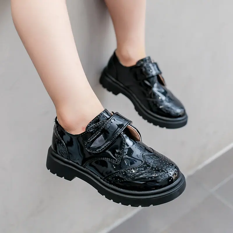 Children Leather Shoes for Party Wedding Black Glossy Non-slip Kids UK Uniform School Shoes Children Casual Loafers Round-toe