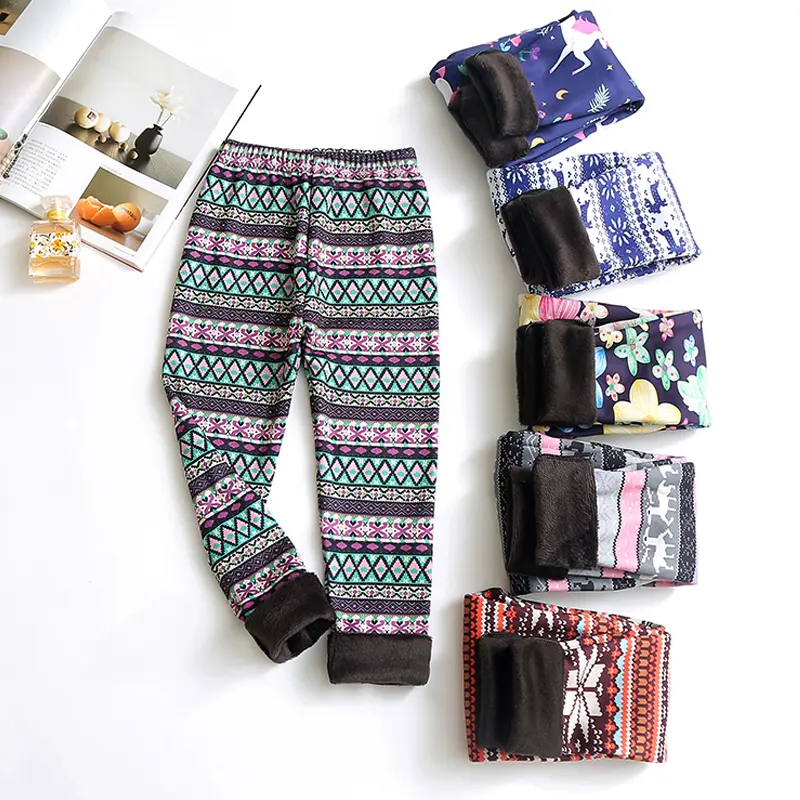 Cartoon Pattern Chlildren's Pants Autumn Winter Thicked Warm Velvet Straight kids Girls Leggings