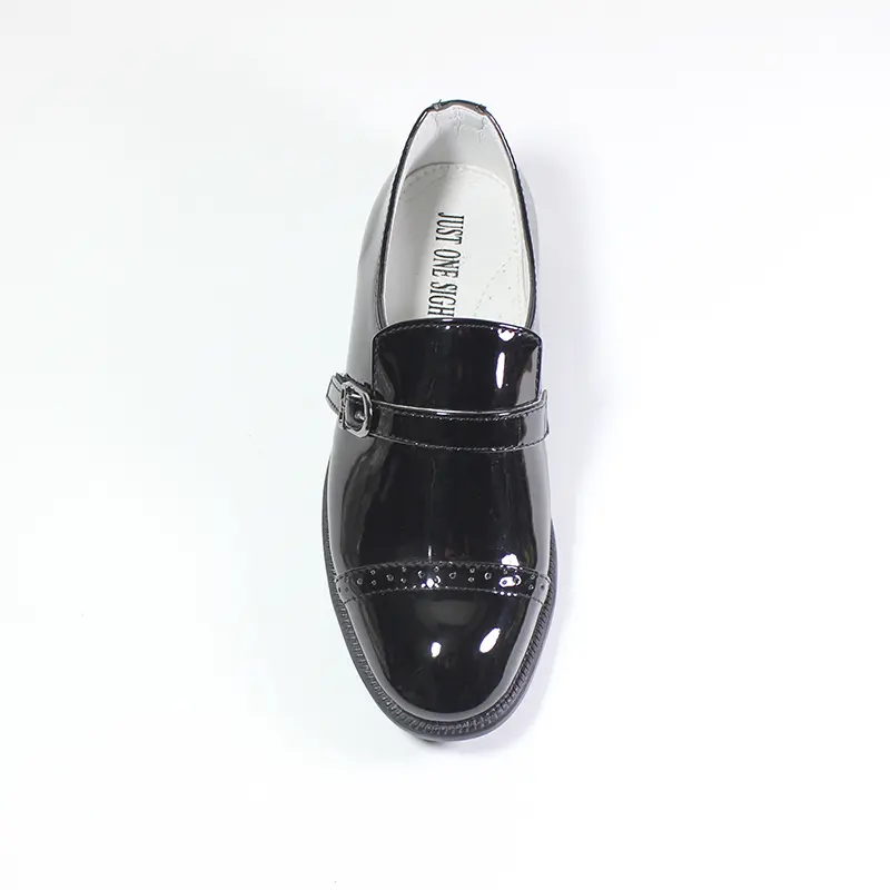 2023 Newly Boys Shoes Quality Patent Leather Loafer Hook And Loop Banquet Wedding Oxford Size 25-38 Black Soft Boys Dress Shoes