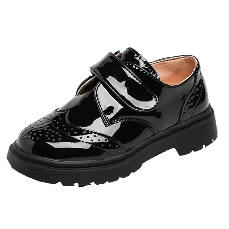 Children Leather Shoes for Party Wedding Black Glossy Non-slip Kids UK Uniform School Shoes Children Casual Loafers Round-toe