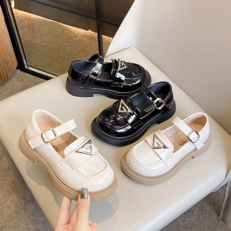Kids Leather Shoe Non-slip Mary Jane Shoes for Girls School Versatile Children's Fashion Black Causal Shoes Spring Autumn New
