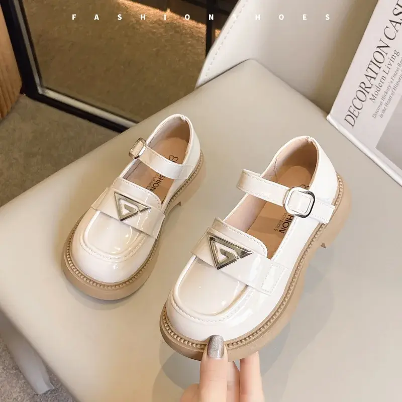 Kids Leather Shoe Non-slip Mary Jane Shoes for Girls School Versatile Children's Fashion Black Causal Shoes Spring Autumn New