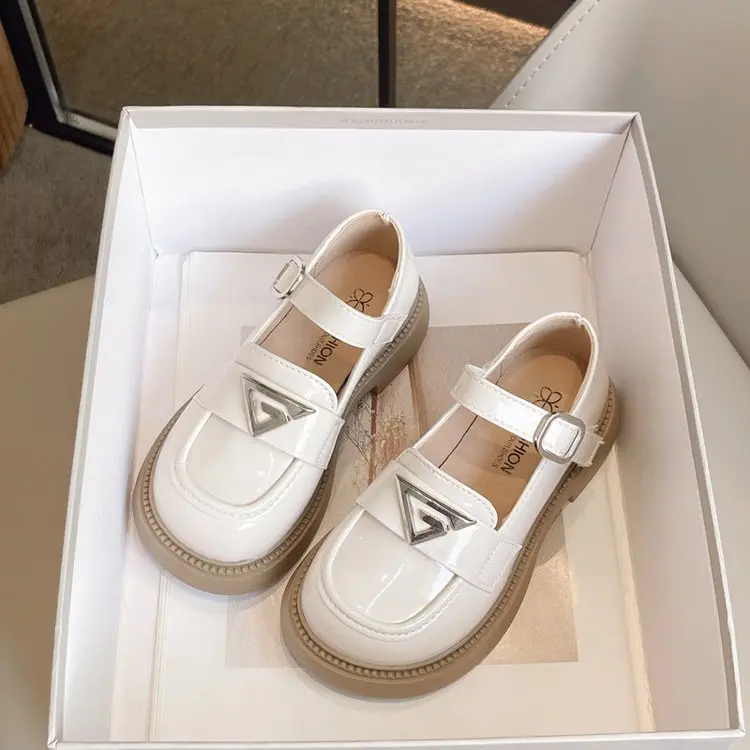 Kids Leather Shoe Non-slip Mary Jane Shoes for Girls School Versatile Children's Fashion Black Causal Shoes Spring Autumn New