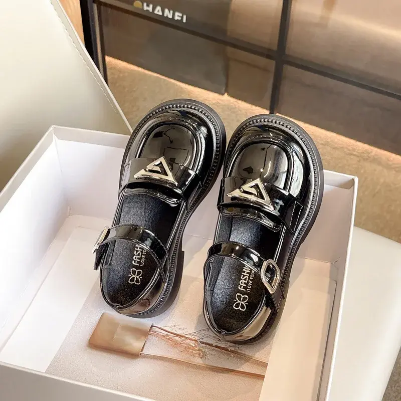 Kids Leather Shoe Non-slip Mary Jane Shoes for Girls School Versatile Children's Fashion Black Causal Shoes Spring Autumn New