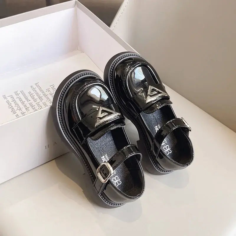 Kids Leather Shoe Non-slip Mary Jane Shoes for Girls School Versatile Children's Fashion Black Causal Shoes Spring Autumn New