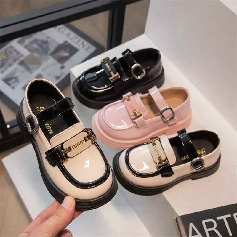 Girls' English style leather shoes 2023 autumn little girl black leather shoes children's soft sole single shoes princess shoes