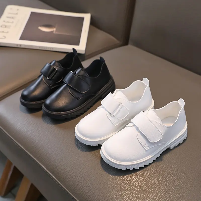 2023 Children Boys Leather Shoes Kindergarten Versatile Performance Black Uniform School Shoes Kids Shoes Soft Girls Britain PU