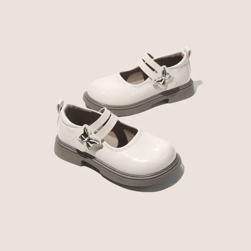 Kids Leather Shoe Glossy PU Black Shoes for Girls New School Versatile Children's Causal Princess Thick Bottom Mary Jane Shoes