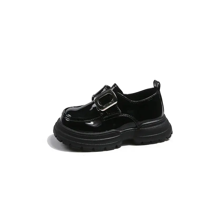 2024 Spring New Children's Thick-Soled Leather Shoes Women's Joyful Shoes Magic Strap Single Shoes Black Little Skin Shoes