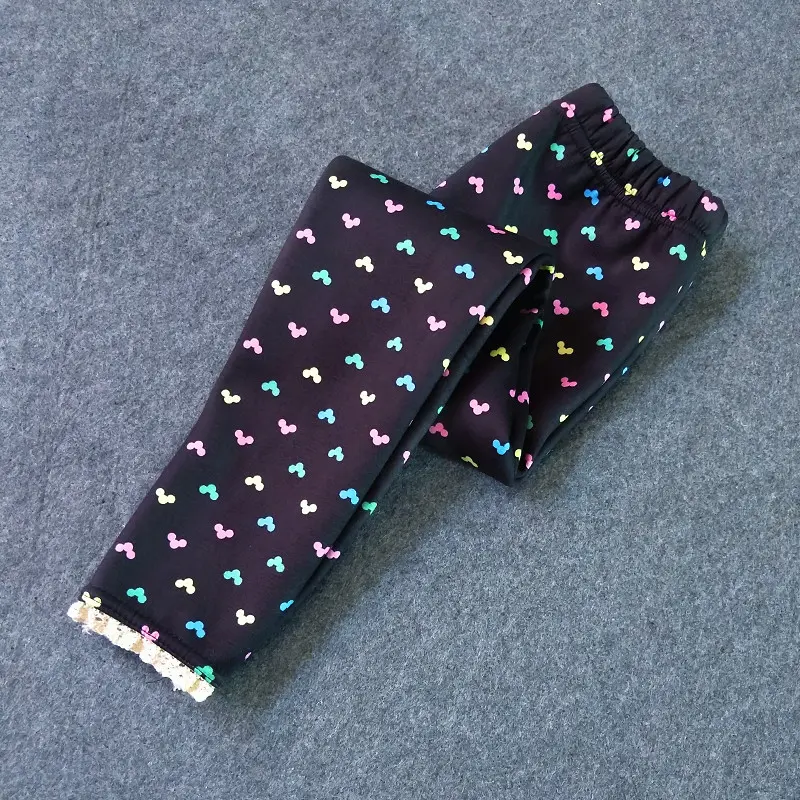 Autumn and winter children's fleece bottom pants with thick insulation girls printed pants children's pants 2-11 year