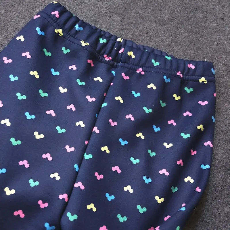 Autumn and winter children's fleece bottom pants with thick insulation girls printed pants children's pants 2-11 year