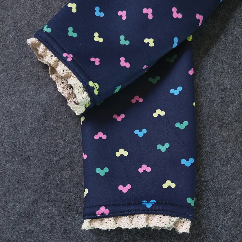Autumn and winter children's fleece bottom pants with thick insulation girls printed pants children's pants 2-11 year