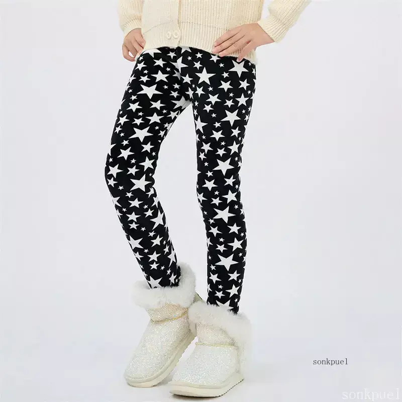 4-13Y Girls Pants Autumn Winter Children Trousers Warm Leggings Thicken Velvet Star Print Kids Pants Baby Girl Keep Warm Legging