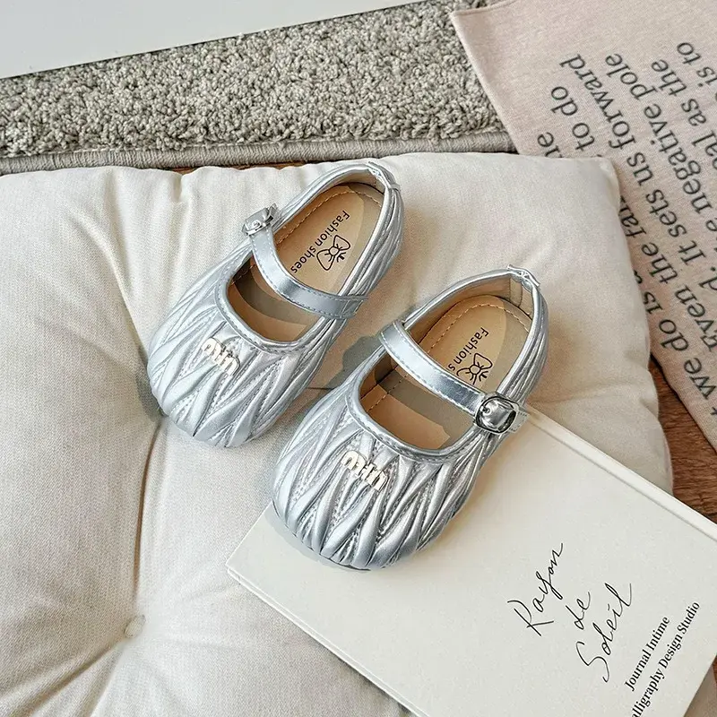 Korean Style Women's Children's Leather Shoes 2024 Spring Autumn New Single Shoes Shallow Mouth Bean Shoes Women's Baby Soft Bot