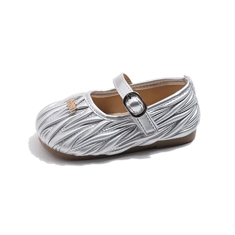 Korean Style Women's Children's Leather Shoes 2024 Spring Autumn New Single Shoes Shallow Mouth Bean Shoes Women's Baby Soft Bot