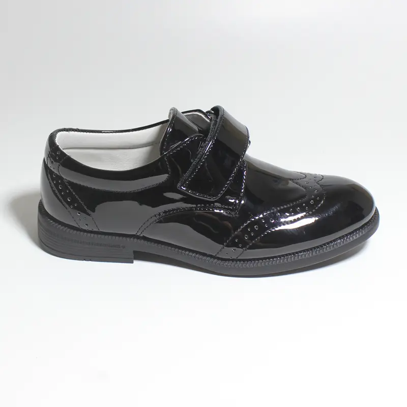New Fashion Boys Patent Dress Shoes Classic Brogue Black Hook Loop Formal Footwear Kids Comfortable PU Leather Shoes