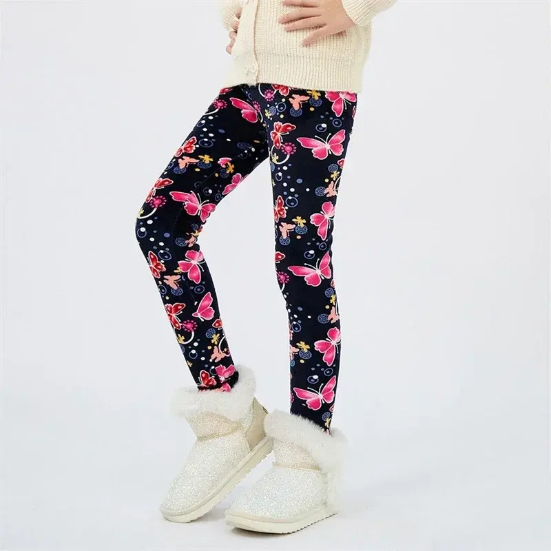 4-13Y Girls Pants Autumn Winter Children Trousers Warm Leggings Thicken Velvet Print Kids Pants Baby Girl Keep Warm Legging