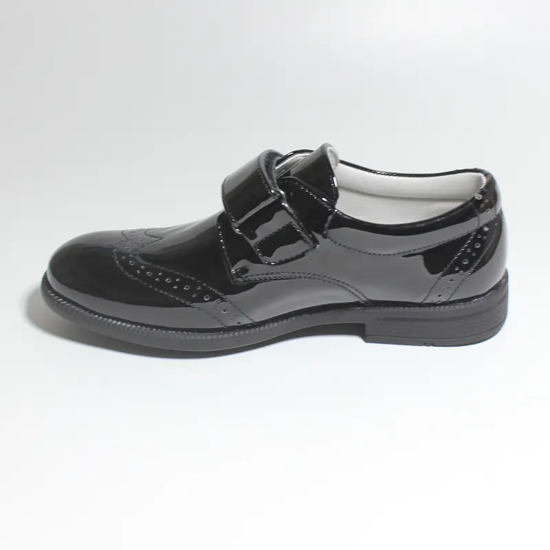 New Fashion Boys Patent Dress Shoes Classic Brogue Black Hook Loop Formal Footwear Kids Comfortable PU Leather Shoes