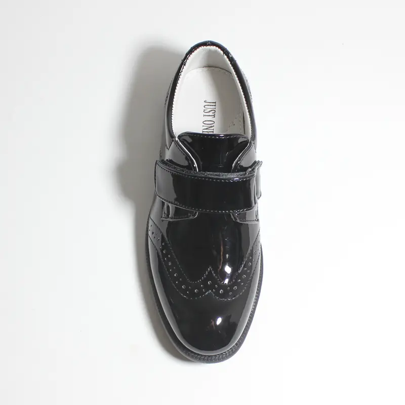 New Fashion Boys Patent Dress Shoes Classic Brogue Black Hook Loop Formal Footwear Kids Comfortable PU Leather Shoes