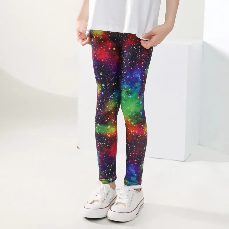 Girls' Pants Summer Thin Children's Elastic Leggings Baby Milk Screen Printed Floral Long Pants Slim Fit Ages 3-11Y