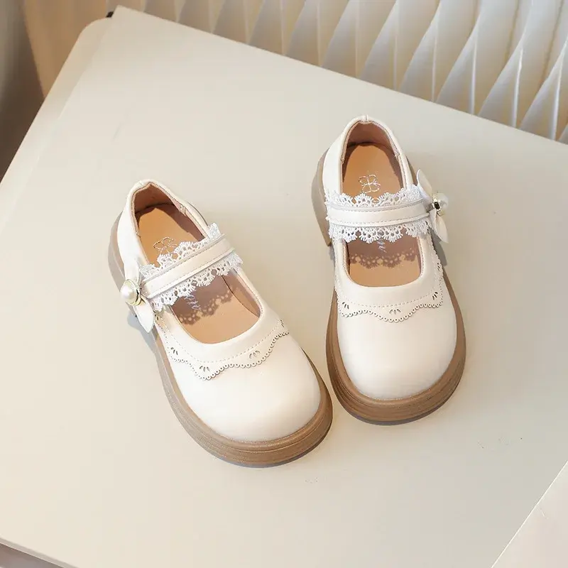 Kids Leather Shoe Sweet Lolita Black School Girl Shoes Fashion Causal Ruffled Edge Children Princess Mary Jane Shoes Thick Soled