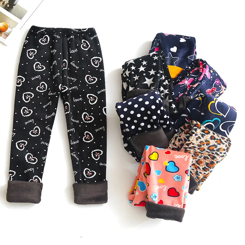Thicked Velvet Kids Girls Pants Printing Slim Toddler Girl Leggings for Autumn Winter Warm Trousers