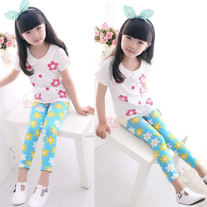 Children's pants Spring summer children's and girls' printed milk silk leggings