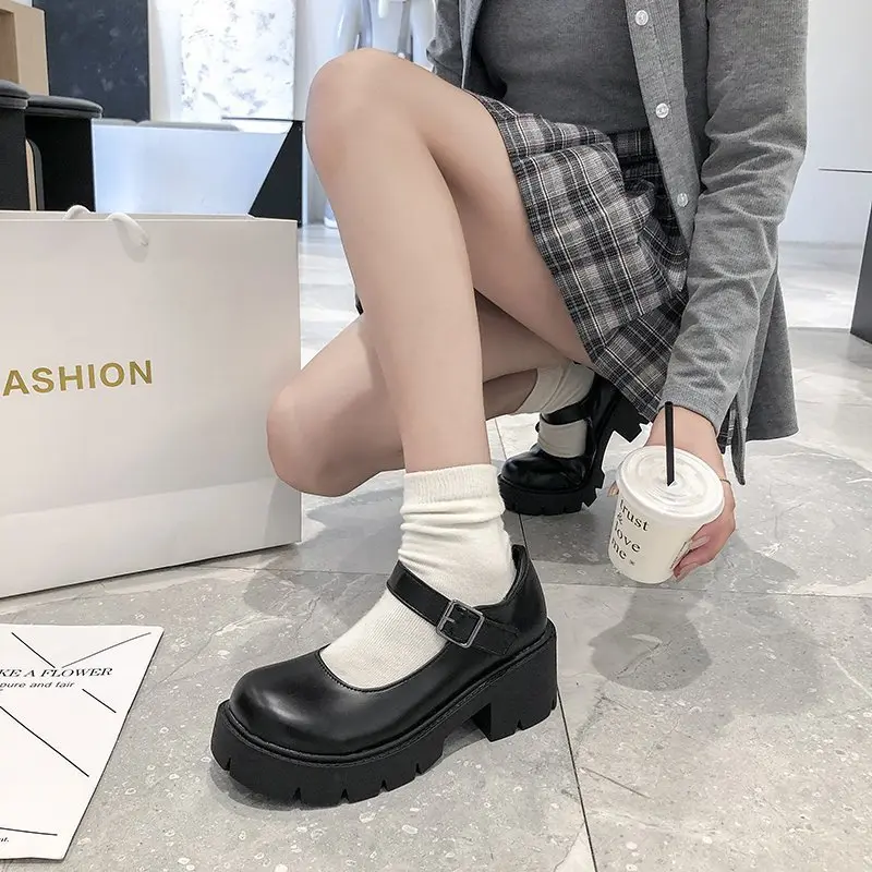 Japanese Spring/Summer Jk Uniform Lolita Shoe Platform Student Mary Jane High Heel Vintage English Style Women Leather Shoes