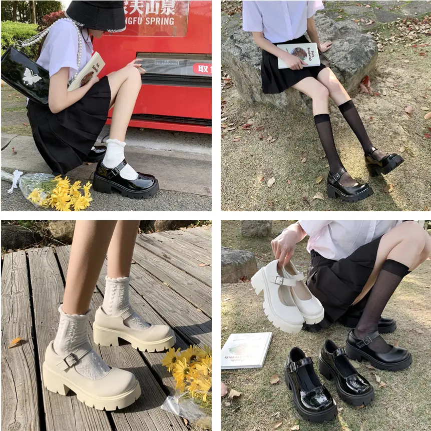 Japanese Spring/Summer Jk Uniform Lolita Shoe Platform Student Mary Jane High Heel Vintage English Style Women Leather Shoes