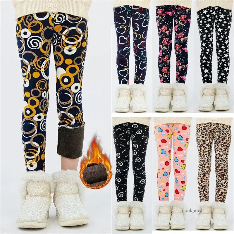 4-13T Thicken warmth Girls Leggings Girl Printing Leggings Baby Kids Trousers For Children Flower Skinny Elasticity Pencil Pants