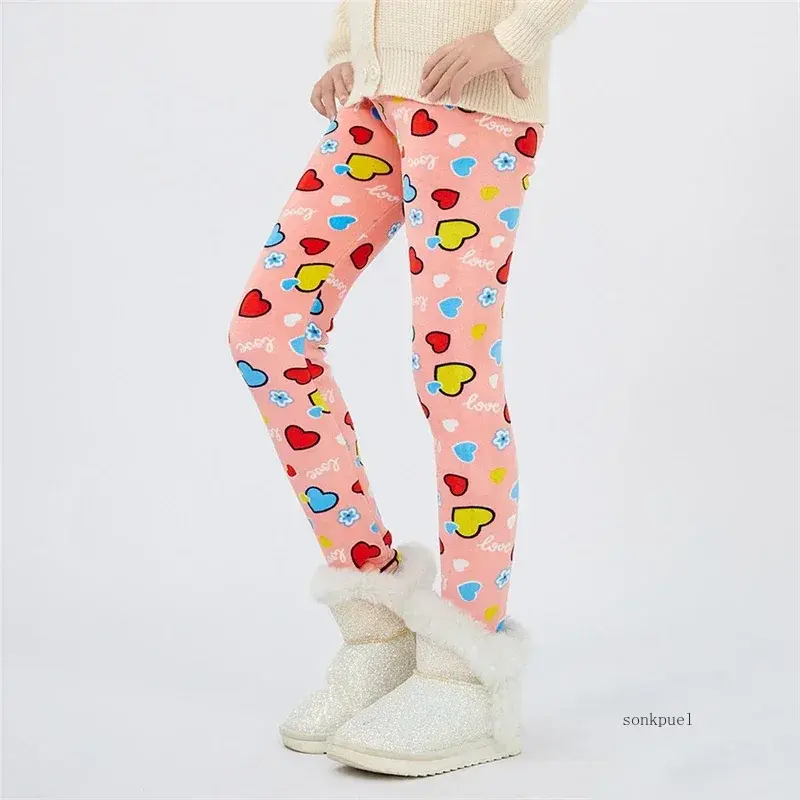 4-13T Thicken warmth Girls Leggings Girl Printing Leggings Baby Kids Trousers For Children Flower Skinny Elasticity Pencil Pants