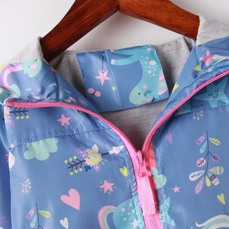 Spring Jacket for Girls Coats Hooded Unicorn Rainbow Pattern Baby Girls Clothes Outerwear Kids Windbreaker Autumn Girls Jackets