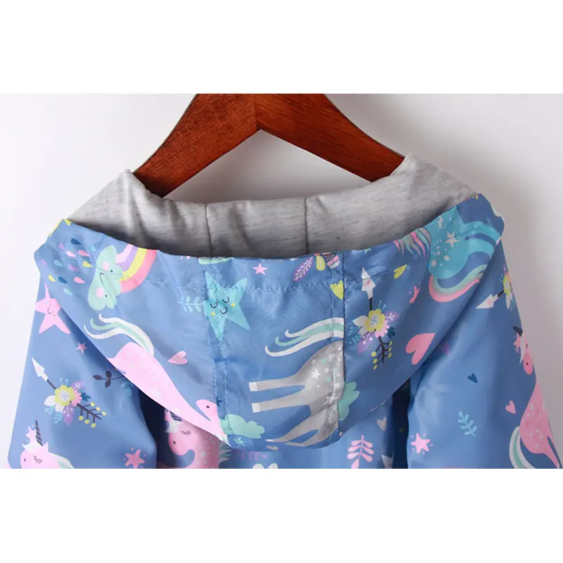 Spring Jacket for Girls Coats Hooded Unicorn Rainbow Pattern Baby Girls Clothes Outerwear Kids Windbreaker Autumn Girls Jackets
