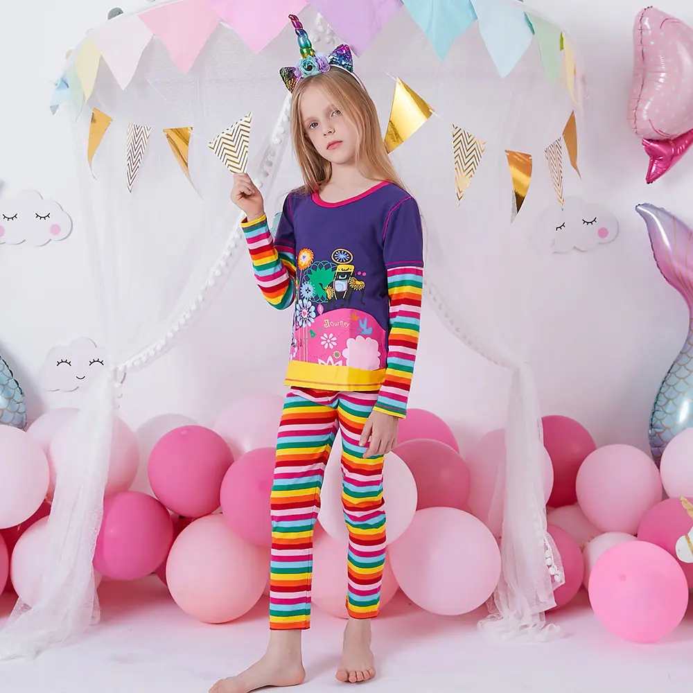 DXTON Children Leggings Rainbow Girls Pants Winter Skinny Leggings for Girls Toddler Striped Pants Girls Pencil Pants 2-8 Years