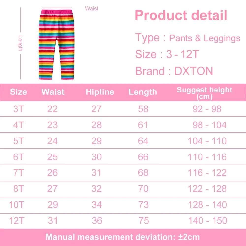 DXTON Children Leggings Rainbow Girls Pants Winter Skinny Leggings for Girls Toddler Striped Pants Girls Pencil Pants 2-8 Years