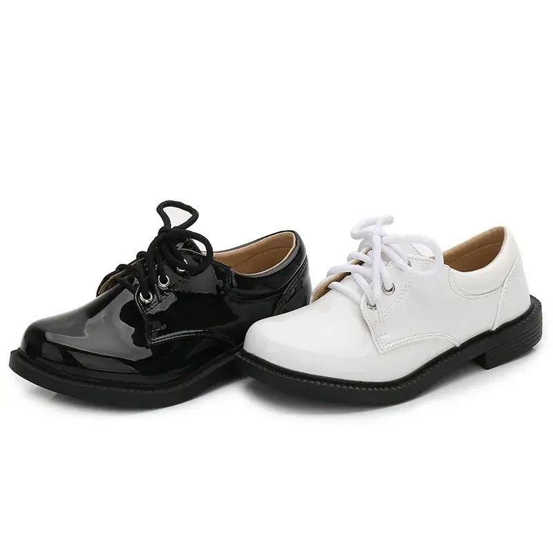 Children's Leather Shoes Non-slip Black Shoes for Boys Fashion Kids School Uniform Flat Shoes Breathable Versatile Glossy PU