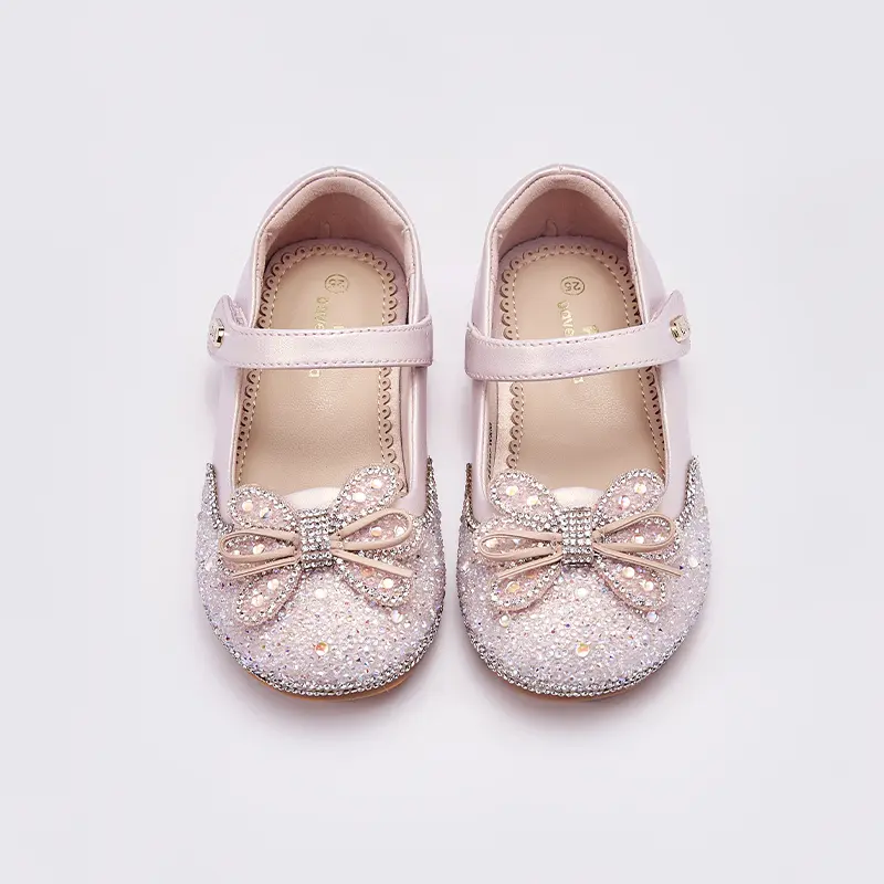 Dave Bella Children Girls Princess Shoes Spring Autumn Leather Shoes Pearl Bow Dance Shoes Girls Flats Non-slip Shoes DB3241422